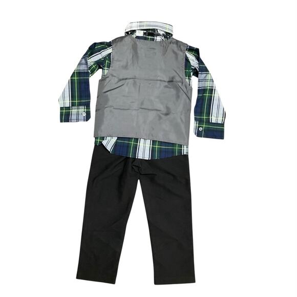 Boy’s Toddler Plaid Shirt with Gray Vest and Black Pants Set Size 3T NWT - Picture 3 of 6
